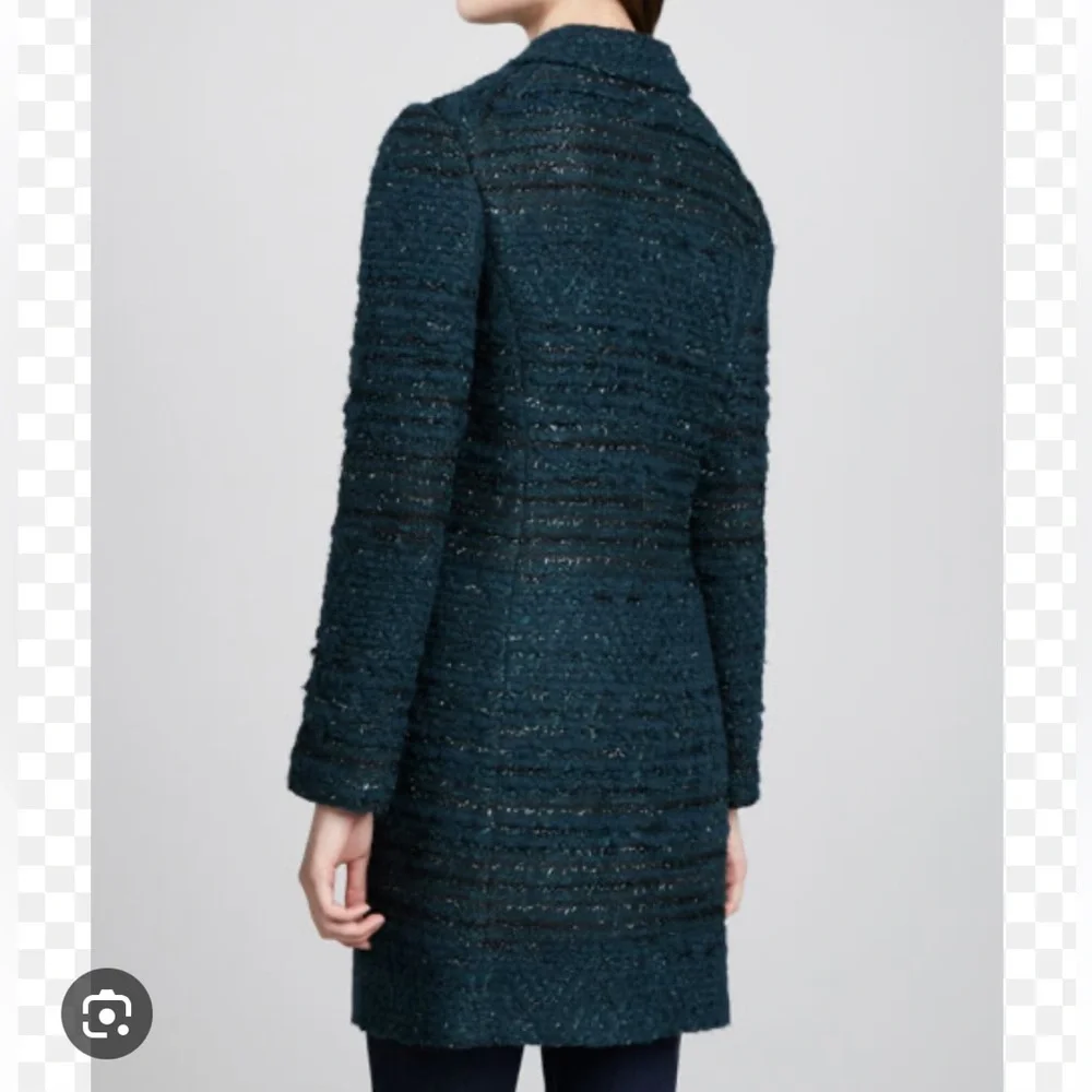 Tory Burch Dark Teal Textured Wool-Blend Coat